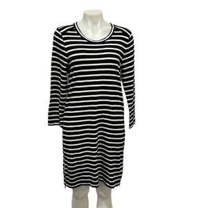 J.Crew black with white stripes cotton 3/4 sleeve dress with side zippers size M